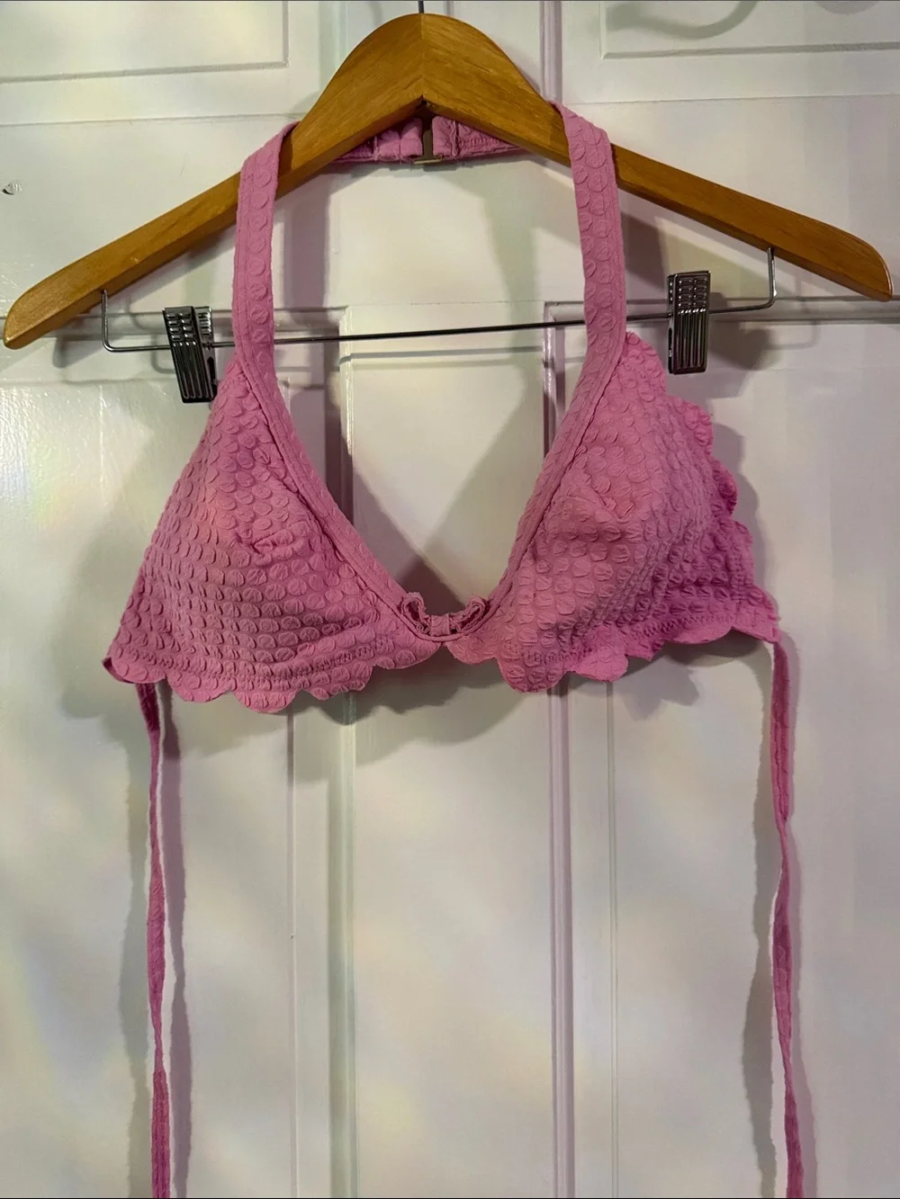 kate spade Pink Textured Scalloped Halter Bikini Top